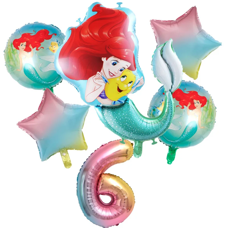 6 шт. фольгированные воздушные шары Русалка Ариэль | Дом и сад