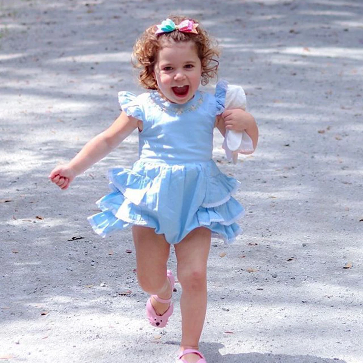 

New Arrival Little/Big Sister Girl Short Sleeve Flower Romper Dress Matching Outfit Set