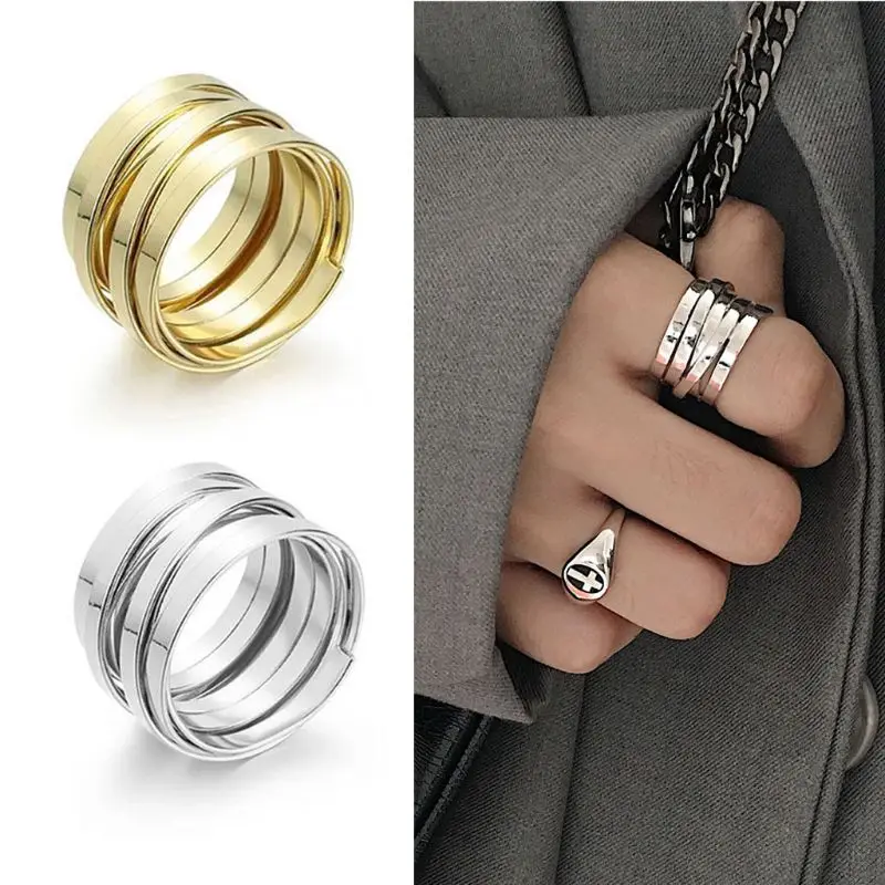 Минималистичное многослойное широкое кольцо в стиле ретро женское простая