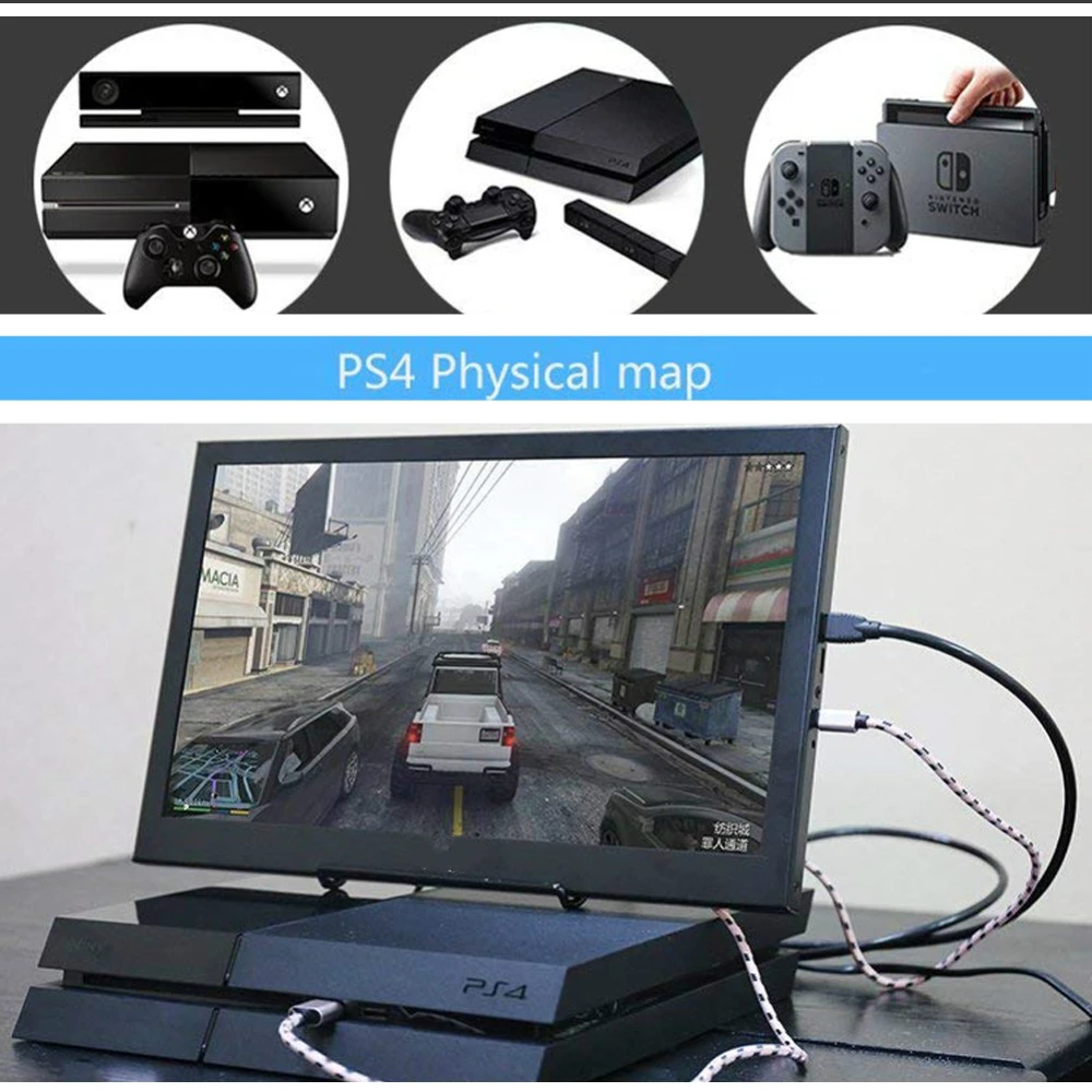 15,6 дюймовый ips игровой монитор 1920x1080 HD Тонкий портативный монитор с HDMI, аудиовыход, питание от USB, встроенный динамик для PS4/3