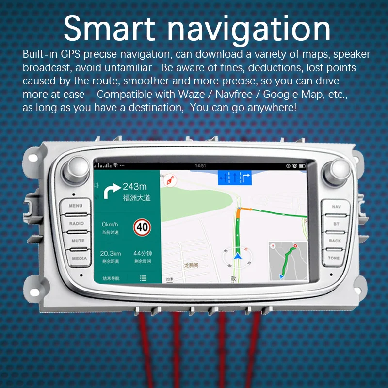 Двойной разъем Android для Ford/Focus/S-Max/Mondeo 9/GalaxyC-Max iOS Airplay FM Mirror Link F7800S серебристый