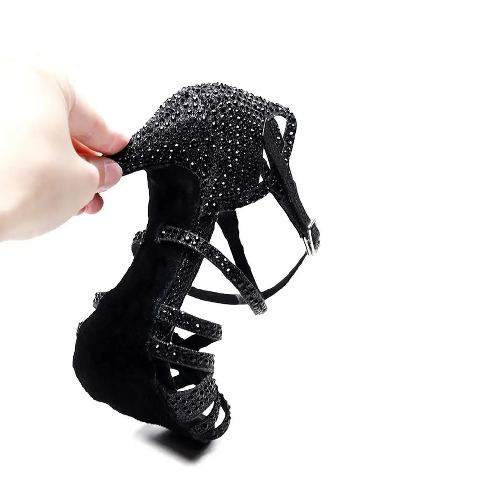DKZSYIM/черные женские туфли для латинских танцев Расшитая блестками ткань Обувь