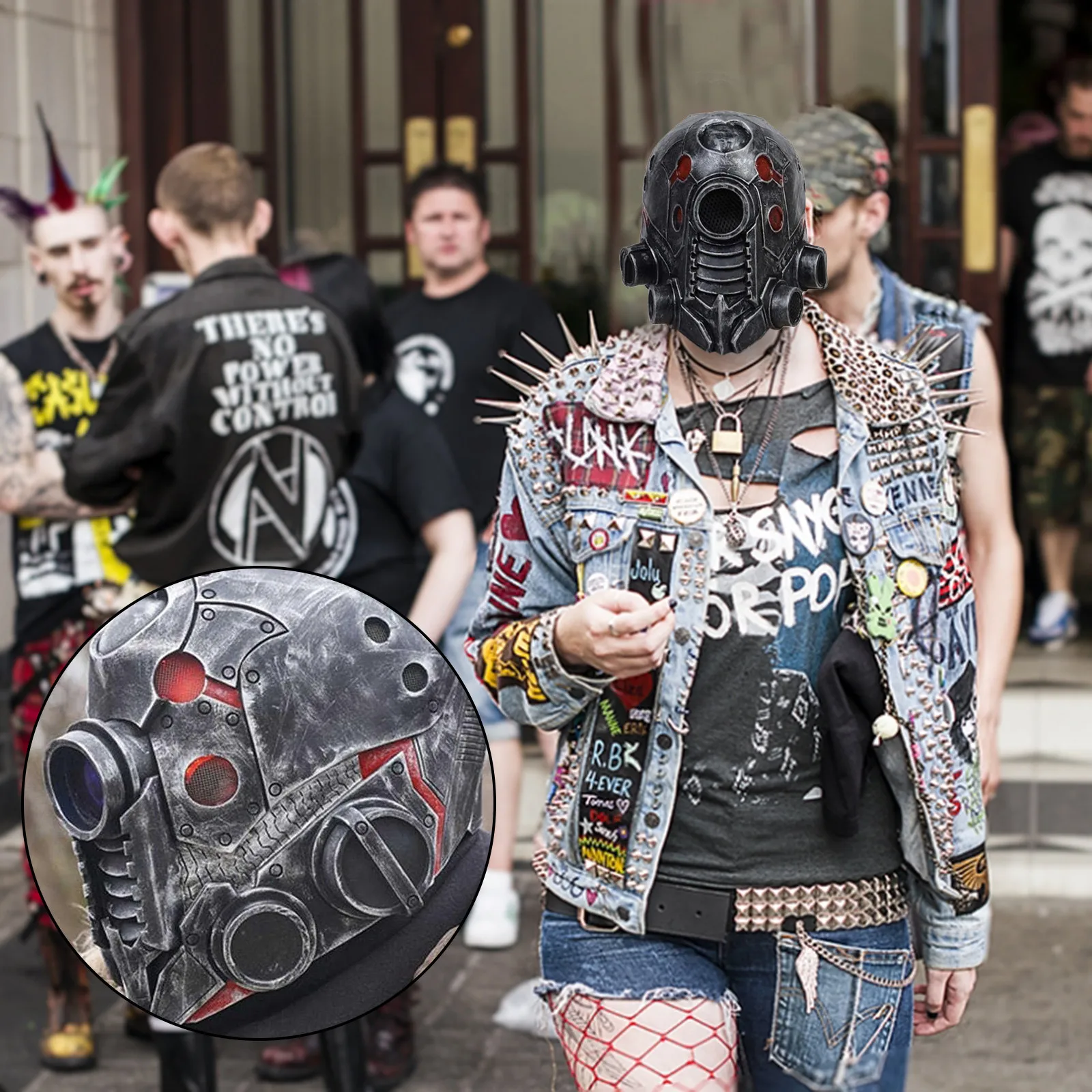 

Punk Masque Helmet Halloween Cosplay Natural Latex Full Head Mask Steampunk Robot Masque Headgear Halloween Costume Props 2021