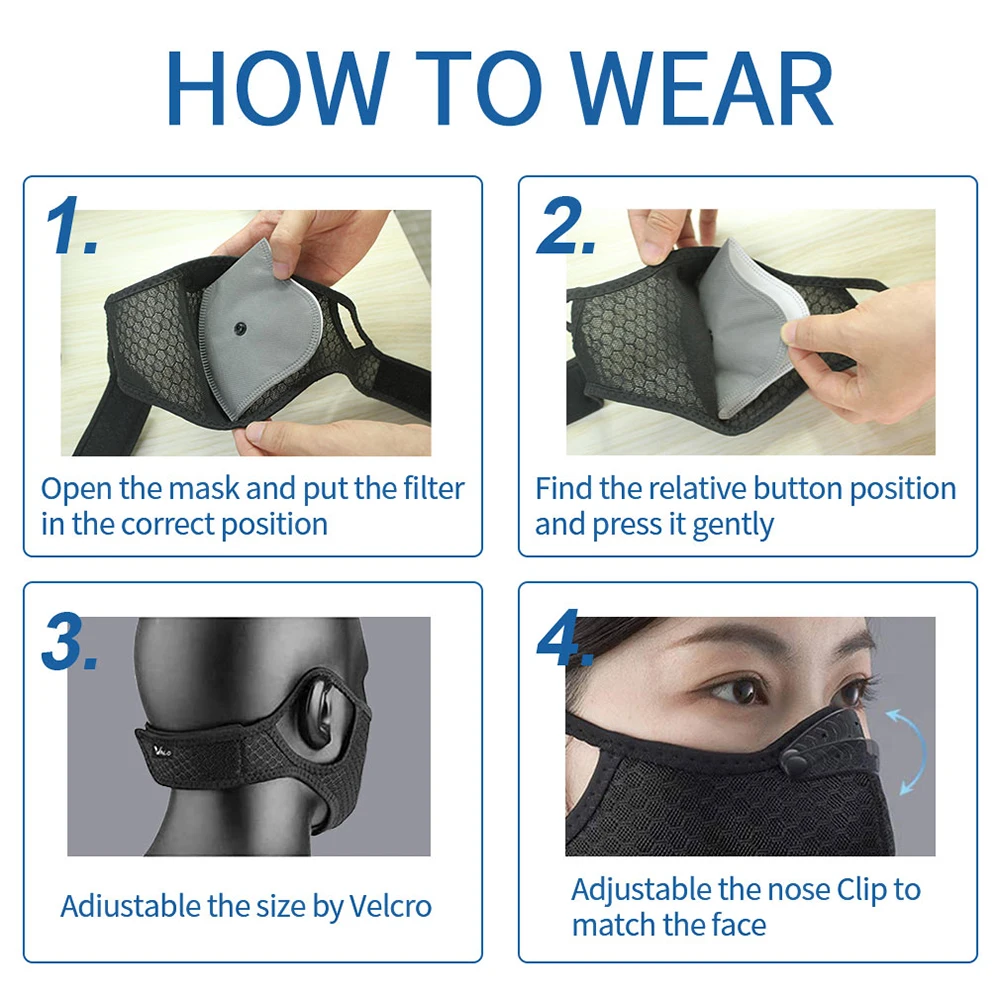 

2pcs Bike Face Cover without Valves, 10pcs Filter Anti Dust Safety Men Women Pollution Fog Running Cycling Reusable Respirator
