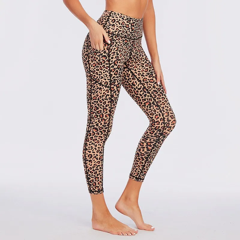 Premium Nude Wild Animal Printing Sport Leggings  High Waisted Brown Tiger Leopard Print activewear Intensive Athletic Workout R