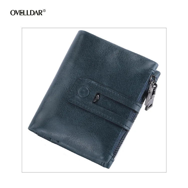 Men's Wallet RFID Anti-theft Brush Casual Fashion Short Genuine Leather Wallet Double Zipper Multi-card Position Zero Card Bag