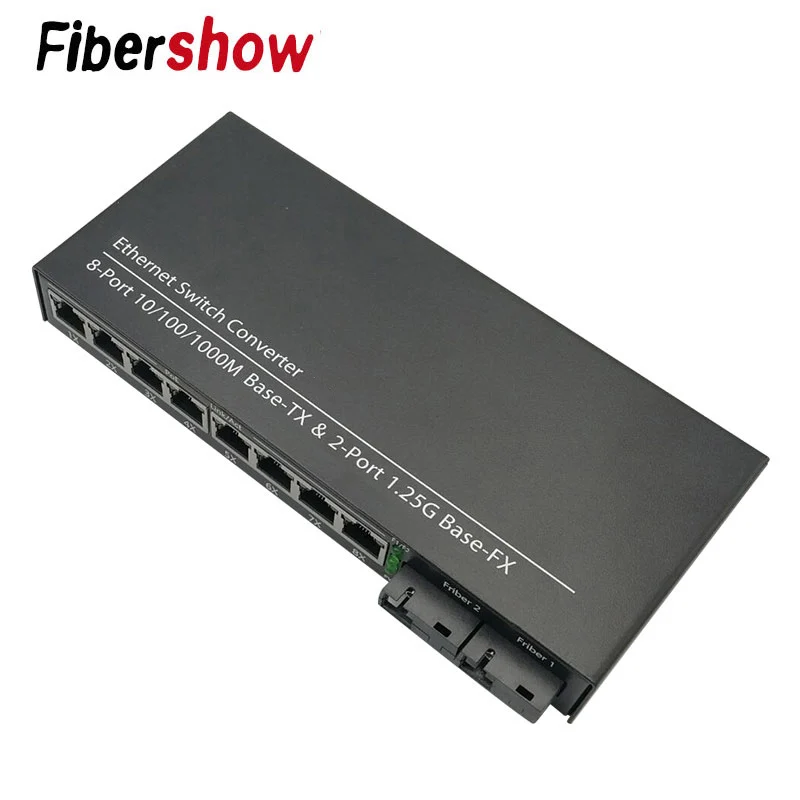 Волоконно оптический медиаконвертер гигабитный Ethernet коммутатор 8 RJ45 UTP и 2