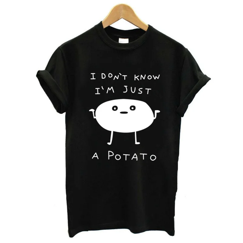 

I'm just a potato Funny letter print 100% cotton t shirt short sleeve crewneck loose t-shirt top tees for women girls Mujer
