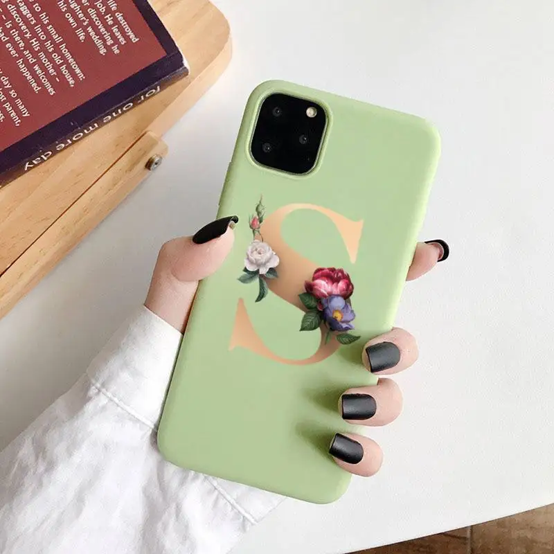 

Letter flowers text words Phone Case Candy Color for iPhone 6 7 8 11 12 s mini pro X XS XR MAX Plus