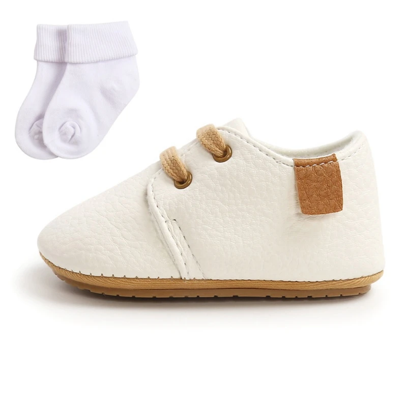 

Toddler Shoes + Socks Two Piece Baby Boy Leopard Lace-Up Shoes Soft-soled