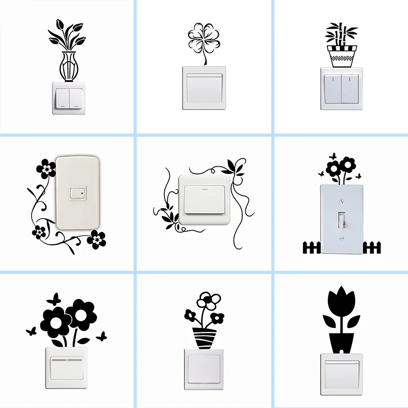 Креативный виниловый стикер для переключателя растений детской комнаты спальни