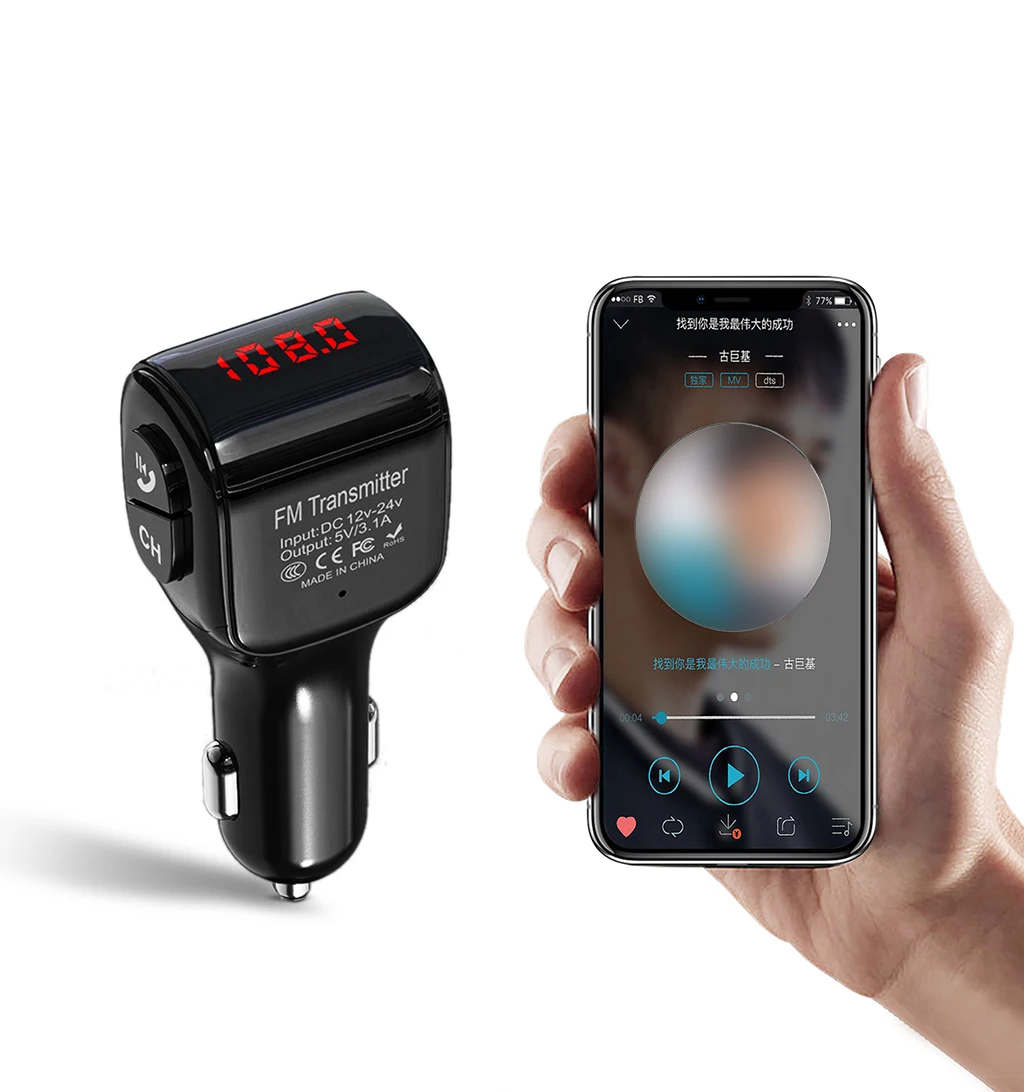 

LAMJADCar MP3 плеер Bluetooth FM передатчик Hands-Free 3.1A устройство для автомобиля с двумя портами USB Зарядное устройство Smart MP3 двойной зарядка через USB