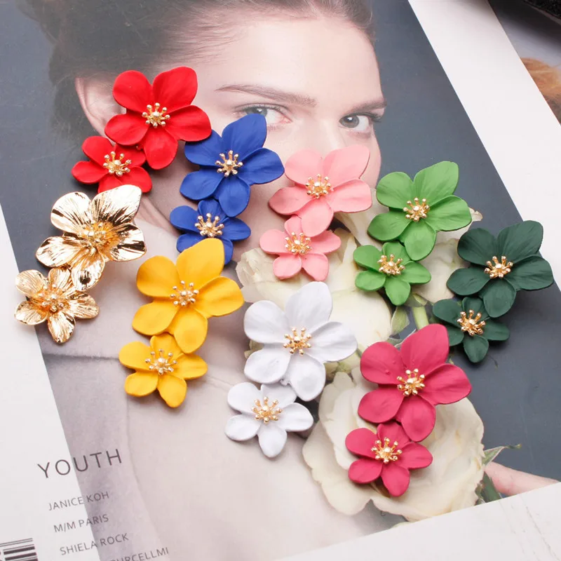 Разноцветные двухслойные серьги в виде цветов для женщин свадебные и вечерние