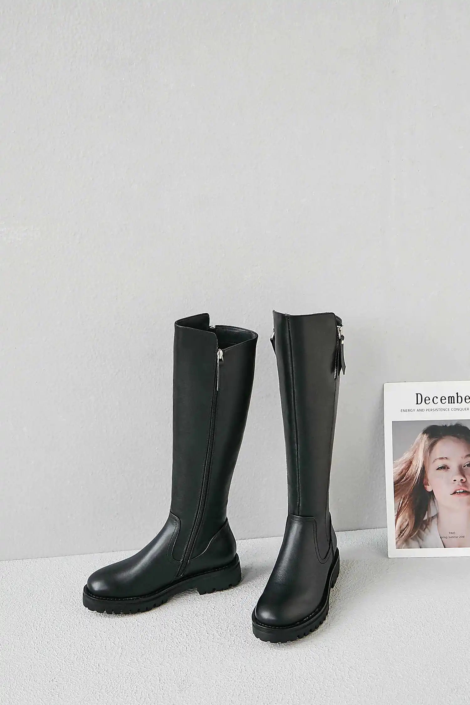 krazing pot winter super keep warm cozy cow leather knight boots round toe med heels solid zipper fashion thigh high boots L5f6