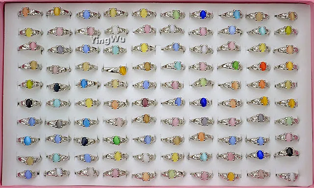 

Yingwu Wholesale Mixed lot 50pcs Cat Eye Stone Ring Fashion Charming Wedding Rings Women Jewelry Accessories