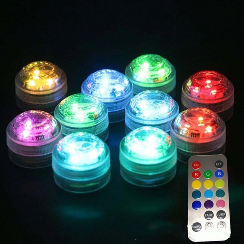 

10PCS LED Remote Controlled RGB Submersible Battery Light Underwater Night Lamp Outdoor Garden Party Decoration Aquarium Light