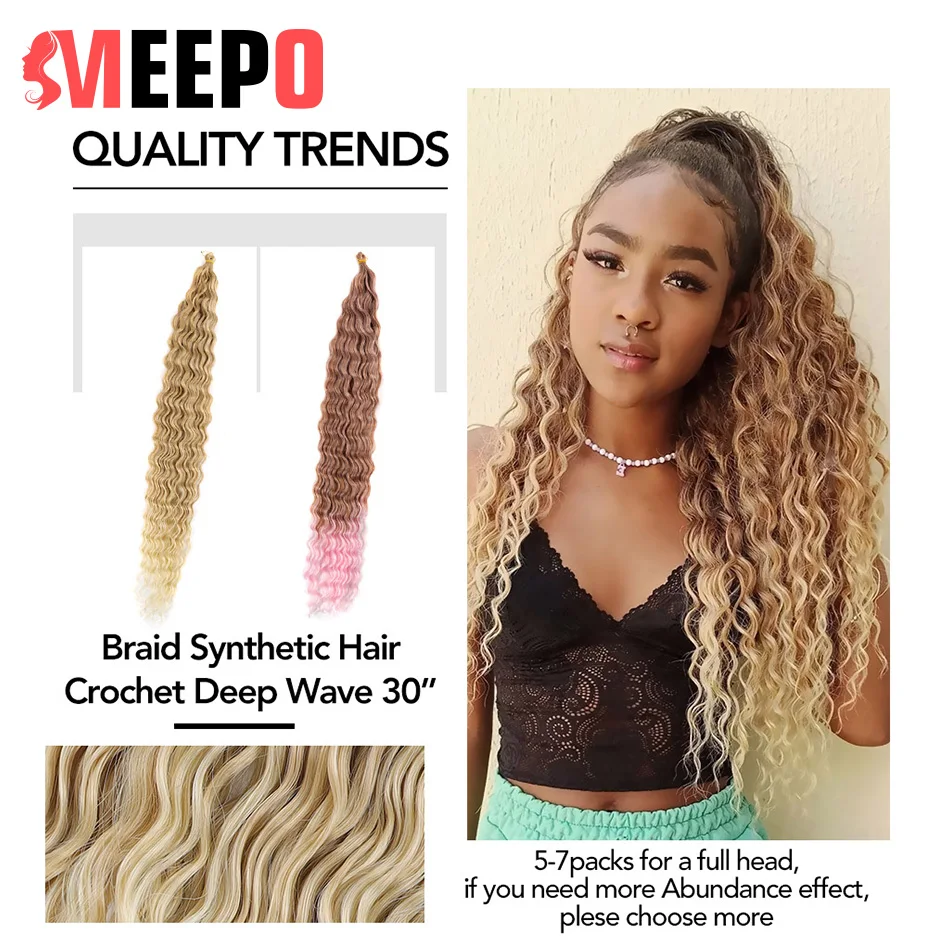 Meepo 30Inch Long Purple-Pink Deep Wave Twist Crochet Hair Synthetic Braids Curly Extension for Black Women Heat Resistant - купить по