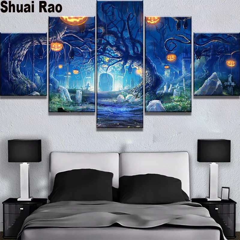 

Halloween night scenery Diamond Painting 5 piece Full Square Round Drill Diamond Embroidery Mosaic craft supplies decor