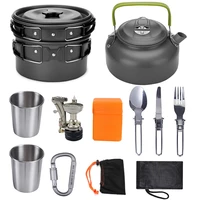 camping cookware mess kit non stick lightweight pots pan set with stainless steel cups plates forks knives spoons for camping