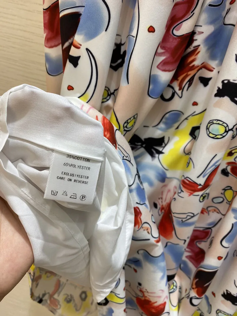 

Runway 2021 Summer belt short sleeve turn down collar shirt Dress Women's Graffiti Print single breasted Dresses Vestdios y545