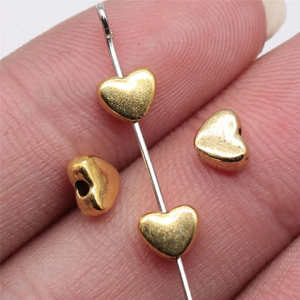 

40pcs 6x5mm Antique Gold Color Pursuit Heart Small Hole Beads For Jewelry Making D10426
