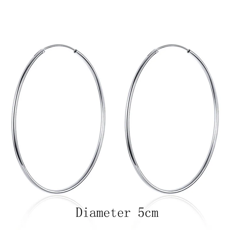 diameter 5cm CQE711 WOSTU 925 пробы серебряные большой круг обруч серьги для женщин минималистичные простые круглые серьги модные свадебные ювелирные изделия FIE710 - Окраска металла: diameter 5cm CQE711