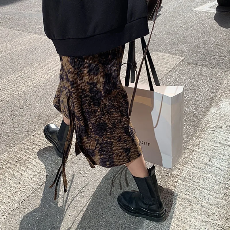 Женские вельветовые осенние винтажные юбки до середины икры с высокой талией