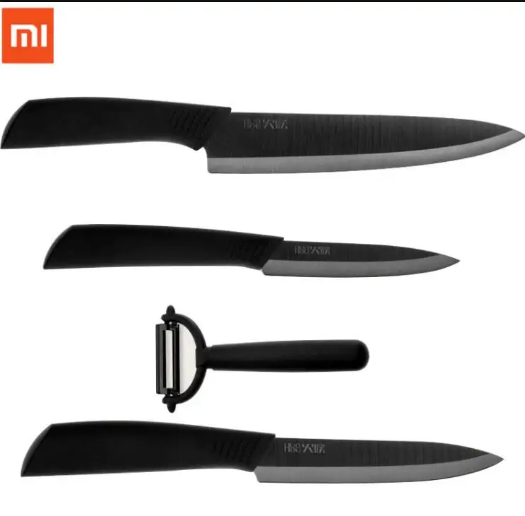 Черный 4 шт. Xiaomi Huohou кухонный нож нано-Керамические ножи поварской набор 4 6 8 дюймов печи тоньше наборы для семейной кухни - Цвет: Черный