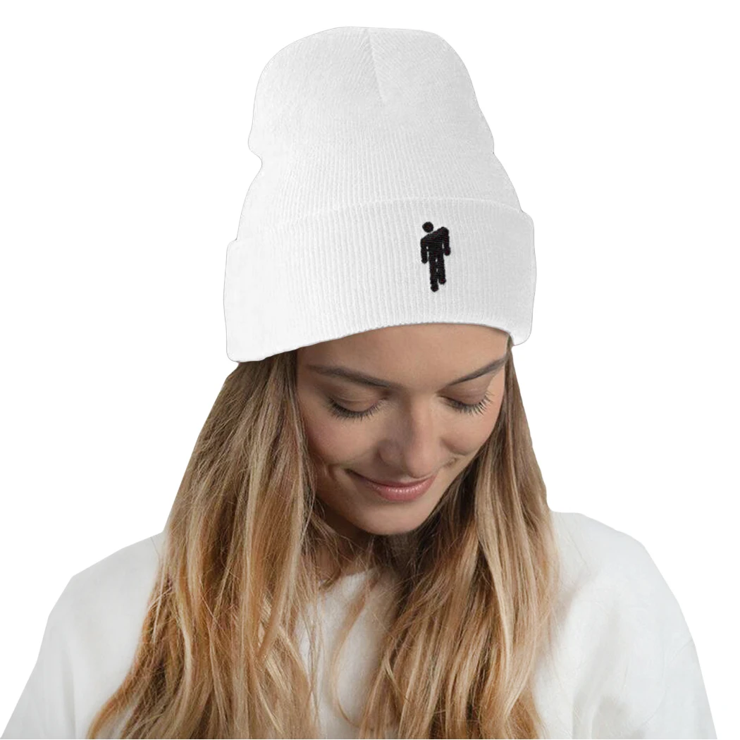 White Billie Eilish, шапка в стиле хип-хоп, женские неоновые зеленые кепки, Модная вязаная шапочка с вышивкой, шапки Skullies, уличная шапка, капот, 18 цветов - Цвет: White