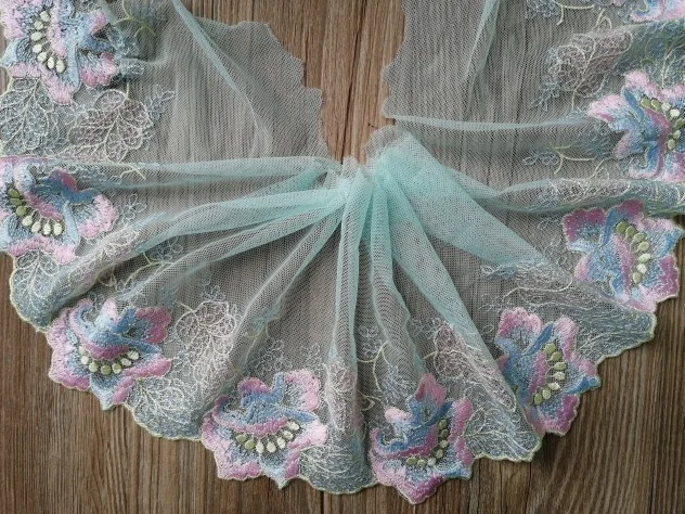 

10Yards Green Mesh Lace Fabric Ribbon Floral Bra Underwear Trim Ribbon Diy Craft Fabrics 20cm Width High Quality