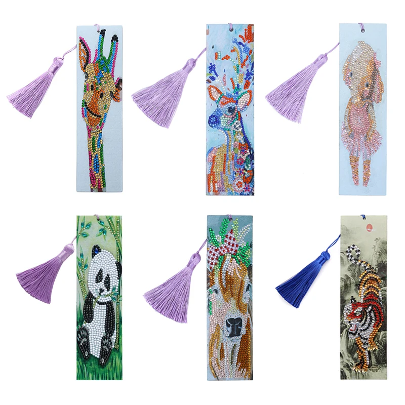 

5D DIY Diamond Painting Leather Tassel Bookmark Animal Special Shaped Diamond Embroidery DIY Craft for Book Gift Cuadros