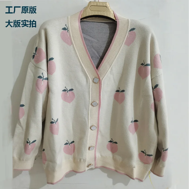 

Knit Sweater Women Spring And Autumn 2021 Korean Version Of Peach Gentle Loose V-neck Single-Breasted Jacket T65
