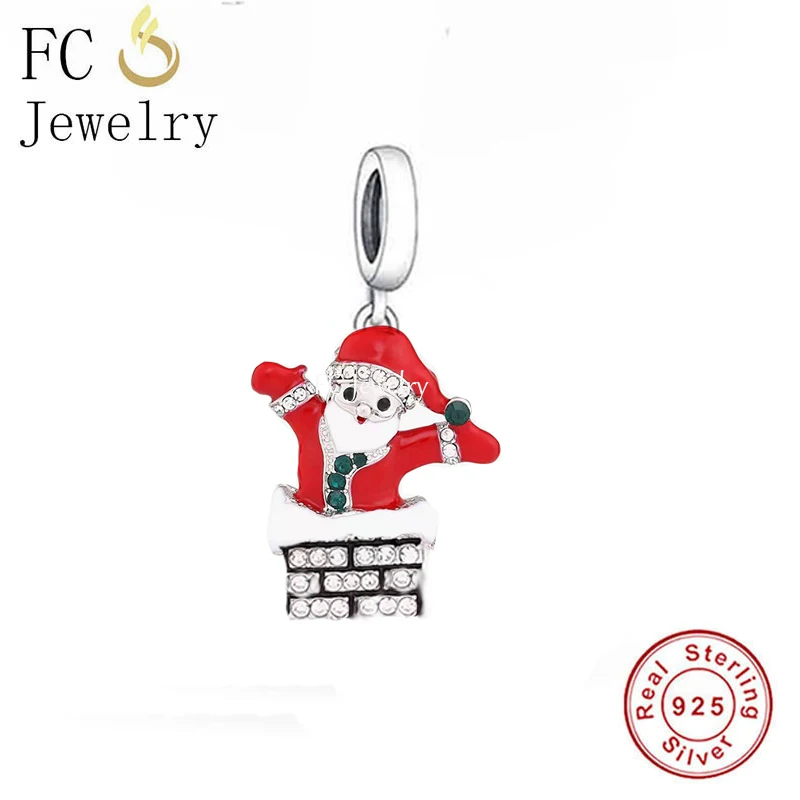 

FC Jewelry Fit Original Pan Charms Bracelet 925 Silver Santa Claus In Chimney Bead For Making Women Christmas Berloque DIY