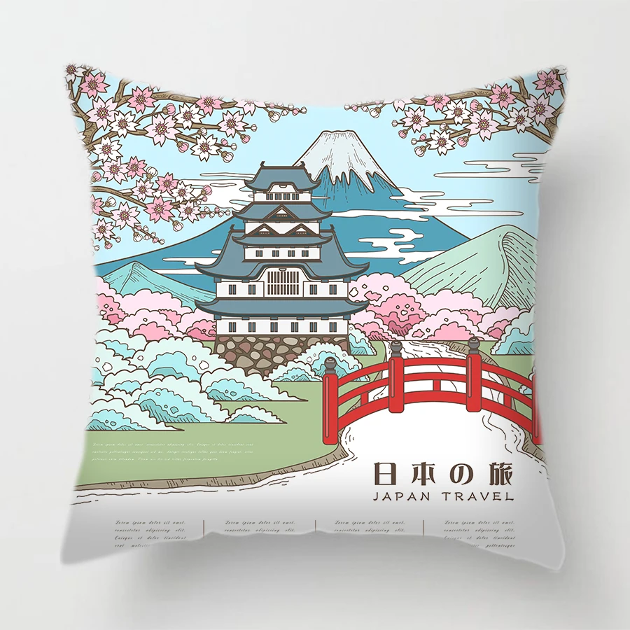 Односторонняя печать чехол для подушки из полиэстера Япония лошадь птица цветок