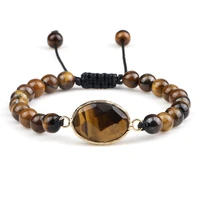 natural tiger eye beaded braided bracelets men handmade adjustable pendant braided bangle charm women yoga jewelry gift pulsera