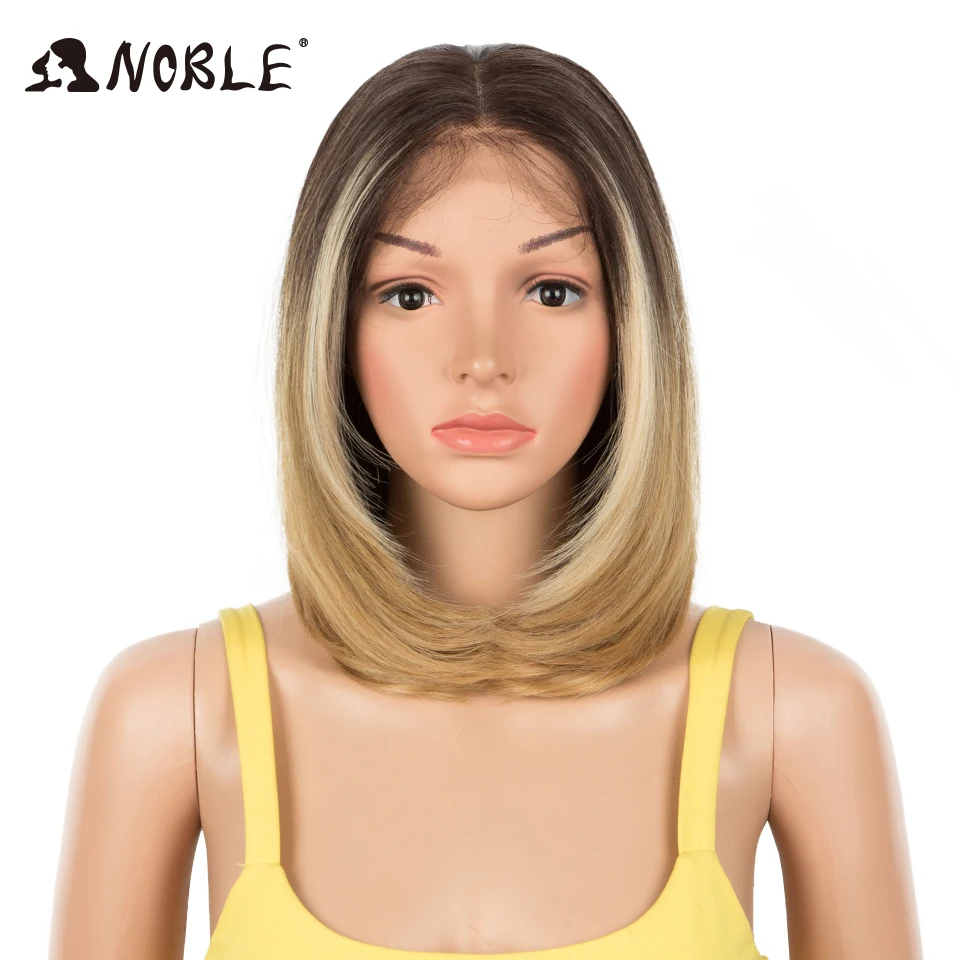 Noble Synthetic Lace Front Wig 4X4 Lace Wig 14 Inch Straight Synthetic Bob Wig Ombre Blonde Wig For Black Women Cabelo Lace Wig