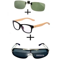 3pcs comfortable wooden squared frame reading glasses for men women alloy polarized sunglasses sports sunglasses clip
