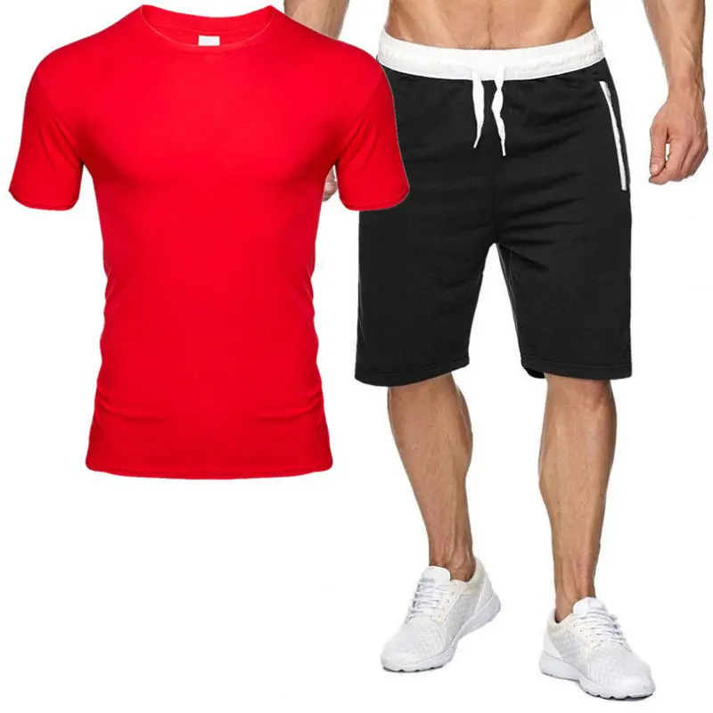 

Solid color T-shirt + beach shorts suit 2021 summer sportswear jogging pants T-shirt streetwear Harajuku top T-shirt