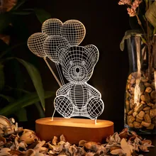 Balloon Teddy Bear 3D Lamp LED Night Light Action Figure Table Decoration Light Optical illusion
