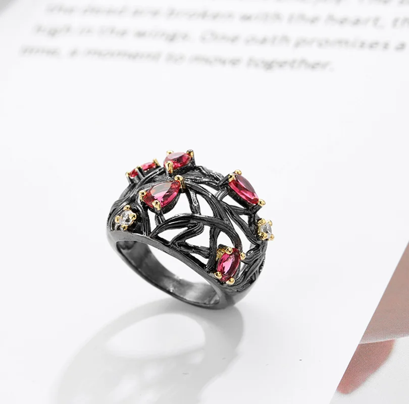 Женское Винтажное кольцо в готическом стиле с черными золотыми листьями цветком