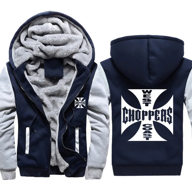 Мужские толстовки с капюшоном и принтом West Coast Choppers зимние теплые из плотного