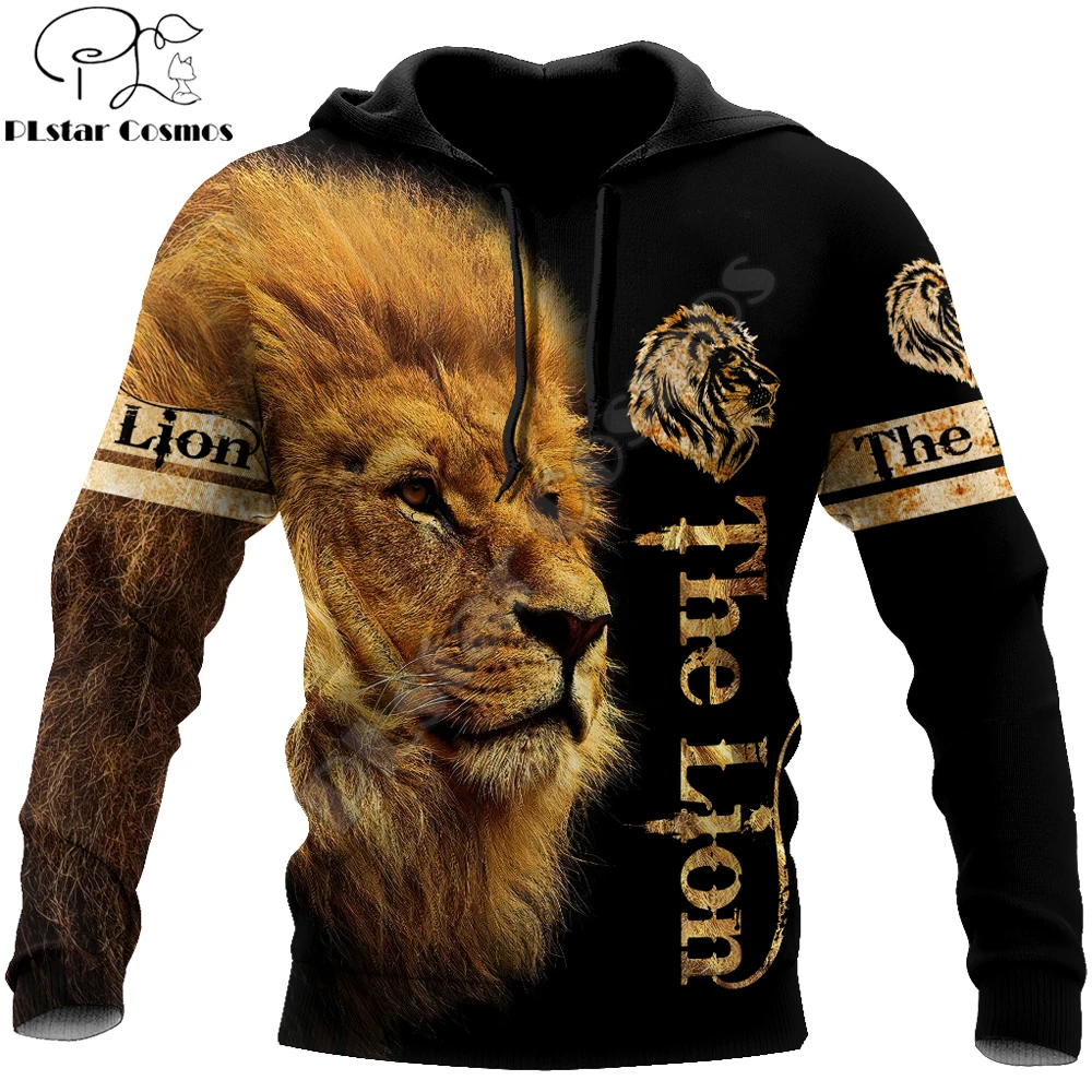 Толстовка мужская с 3D-принтом льва Повседневный пуловер на молнии уличная одежда