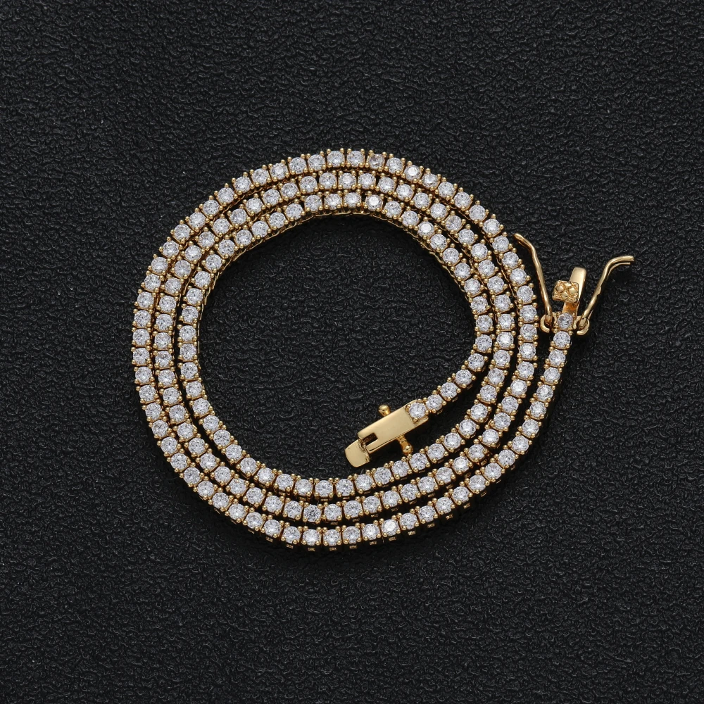 2 мм латунная теннисная цепь с закрепкой в виде зубца ожерелье zricon стиле хип-хоп