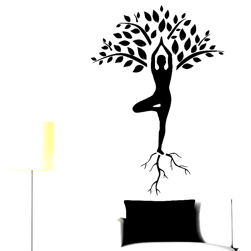 

pose Baum Styling Wand Abziehbilder Natur Wandmalereien Große Baum Silhouette Meditation Yoga Zen Wandbild Wand Dekor