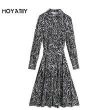 MOYATIIY Women 2022 Fashion Zebra Print Midi Shirt Dress Vintage Animal Pattern Pleated Dresses with Slash Femle Vestidos (4)