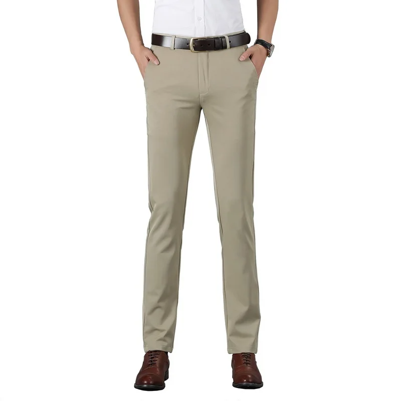 

Elastic men's casual pants spring and autumn fashion business young straight long pants mid waist fashion slim thin