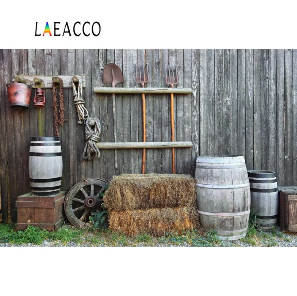 Laeacco Фото фоны деревянные колеса банка склад инструменты ферма Сельский стог сена Детские Фото фоны фотосессия Фотостудия