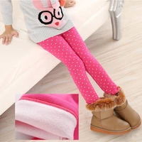girls leggings for kids dots print autumn winter warm plush pants cute toddler skinny trousers child 3 to 8 years