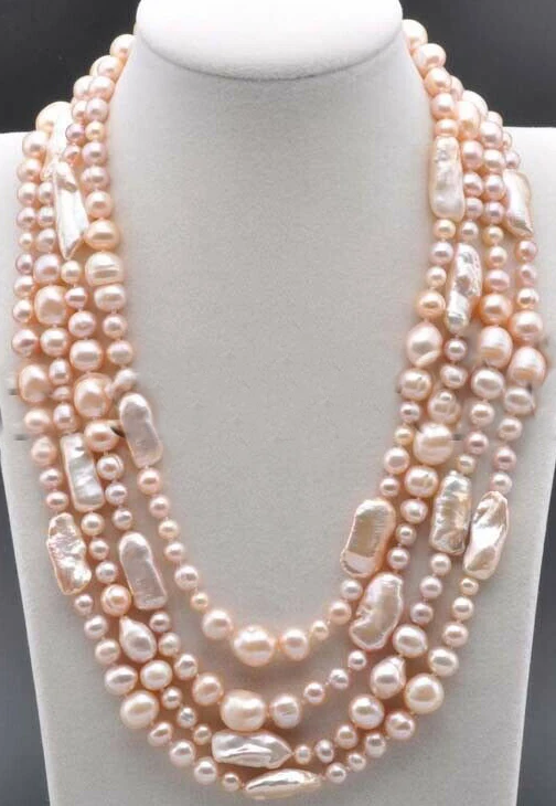 

Ожерелье женское из натурального жемчуга, с круглым барочным пресноводным культивированным жемчугом, 4 ряда