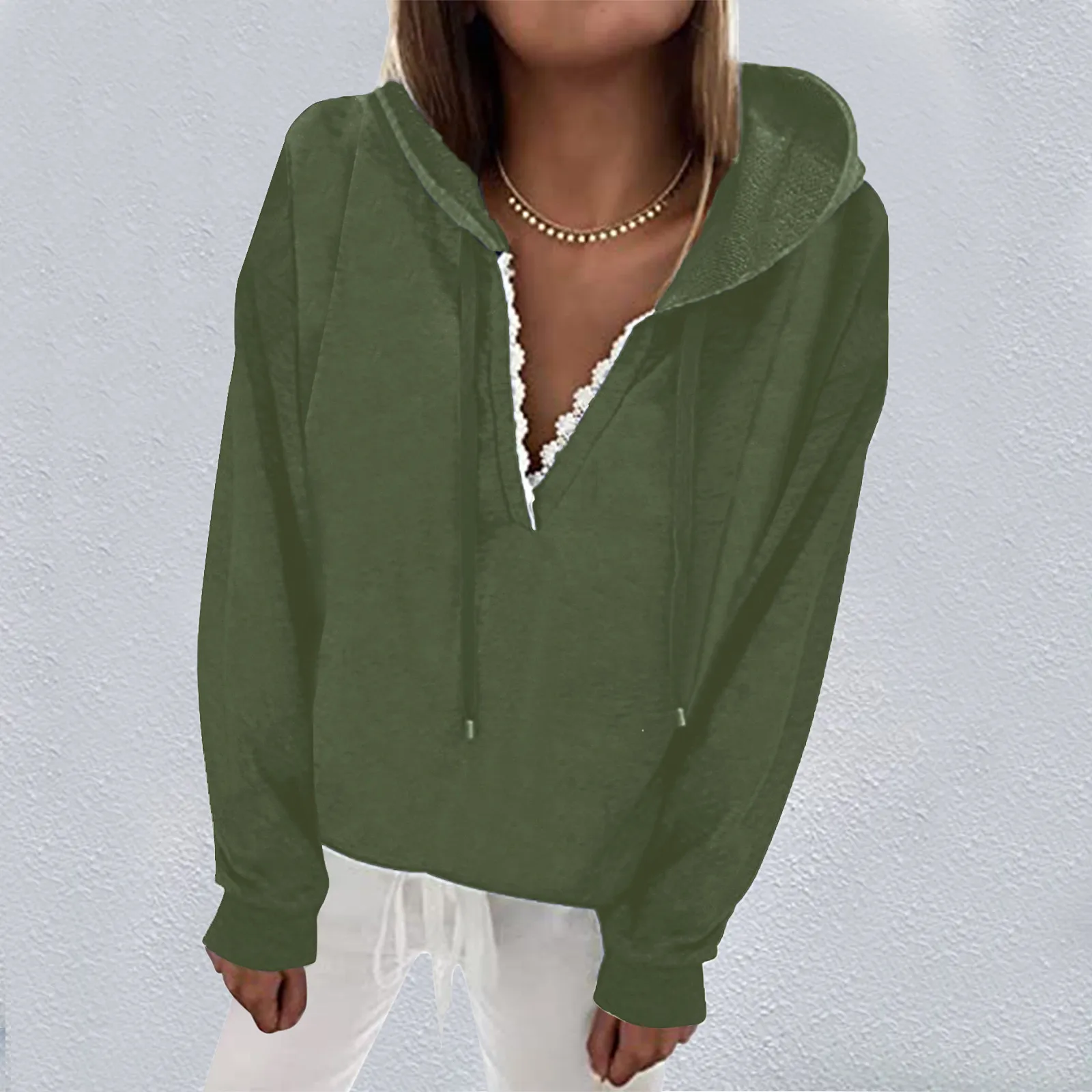 

Женская кружевная Толстовка с длинным рукавом, с V-образным вырезом